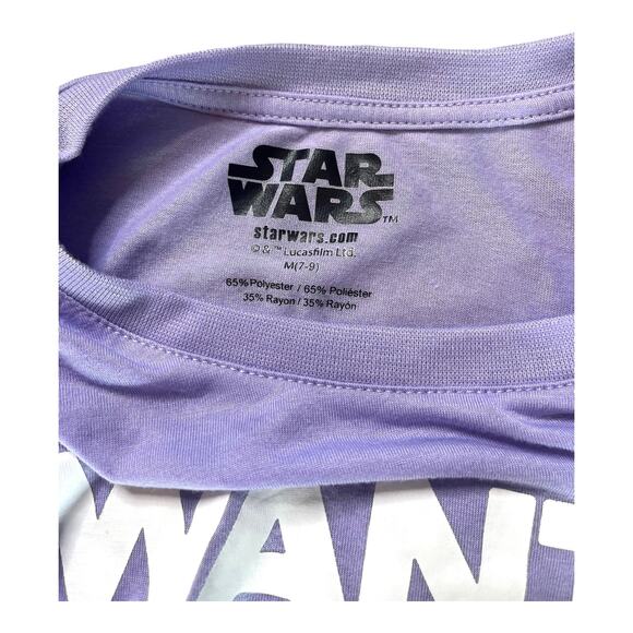 Star Wars Juniors TEE SHIRT Top Girls 7/9 Lavender Metallic Silver Yoda Wanted - Picture 5 of 9